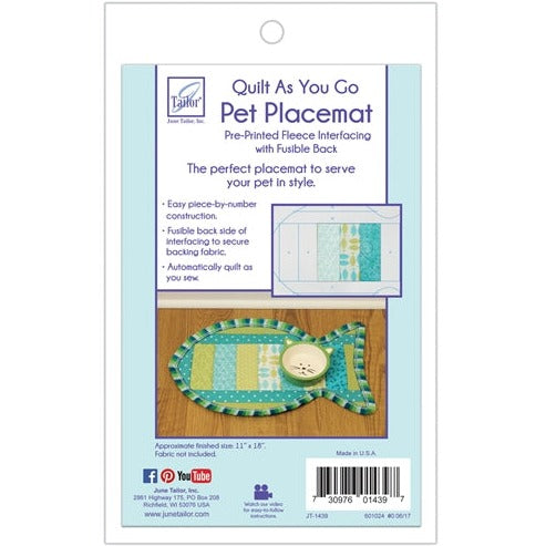 June Tailor Quilt As You Go: 'Pet Placemat' Pattern Printed on Fusible Fleece: JT1439 FISH