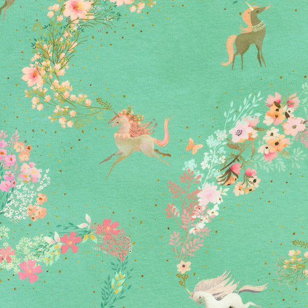 Robert Kaufman Fabrics | Unicorn Meadow by Sanja Rescek 'Flowers and Unicorns' AQOD-22415-241 SEAFOAM: by the 1/2m
