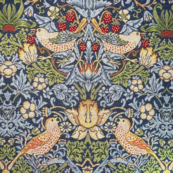 Chatham Glyn | Luxury Weight Cotton Rich Tapestry Fabric 'Strawberry Thief' Navy NWW002: by the METRE