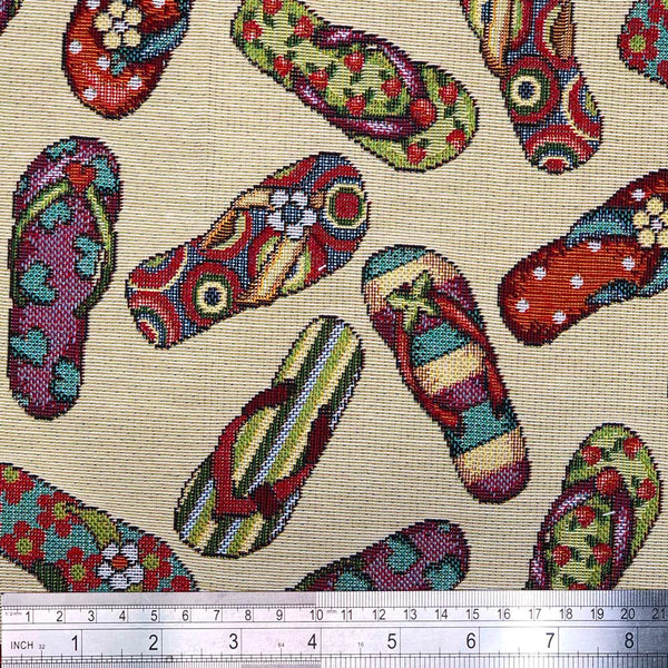 FABRIC TRIO: 1/2m Tapestry Fabric 'Flip Flop' NWT078 + 1/2m Baltic plain + LQ Large Grain Cork