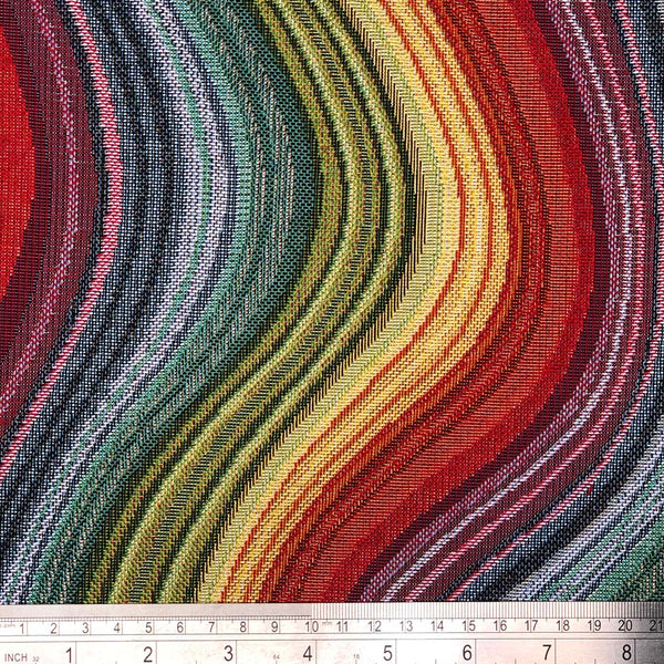 FABRIC TRIO: 1/2m Tapestry Fabric 'Rainbow' NWF032 + 1/2m Hot Tomato plain + LQ Large Grain Cork