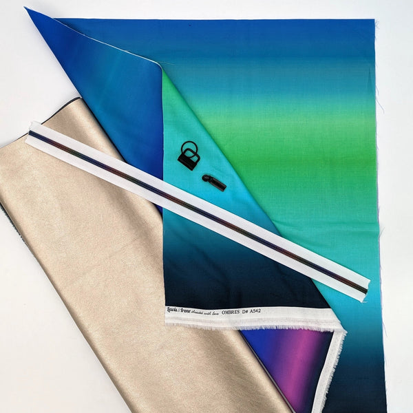 Fabric Kit: Lanyard Bag: Lewis & Irene | Ombrés 'Northern Lights' with LIGHT GOLD PU