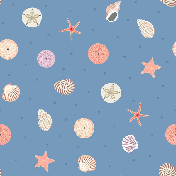 Lewis & Irene | Small Things... Coastal: 'Seashells' on Blue - SM60.3: by the 1/2m