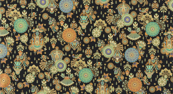 BOLT END PIECE: Robert Kaufman Fabrics | Ancient Beauty 'Floral' SRKM-22111-181 ONYX: Approx 60cm