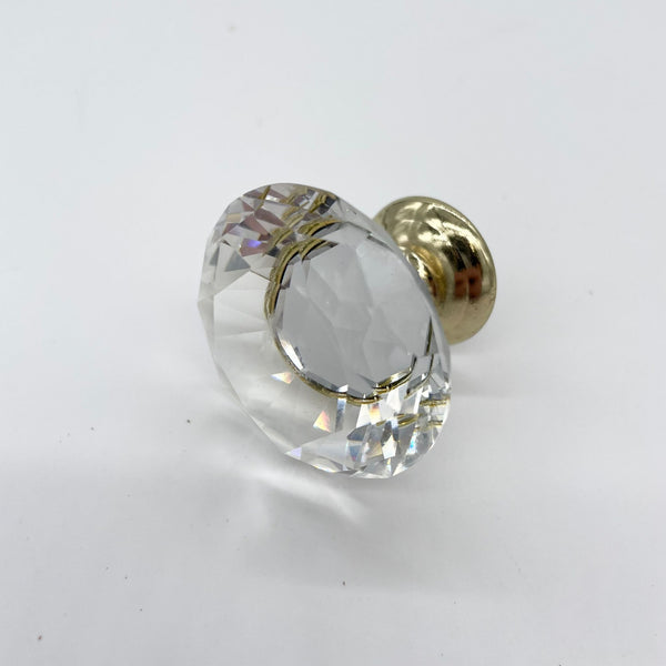 HARDWARE: 40mm Diamond Crystal Door Knob with Gold Colour Base: CLEAR