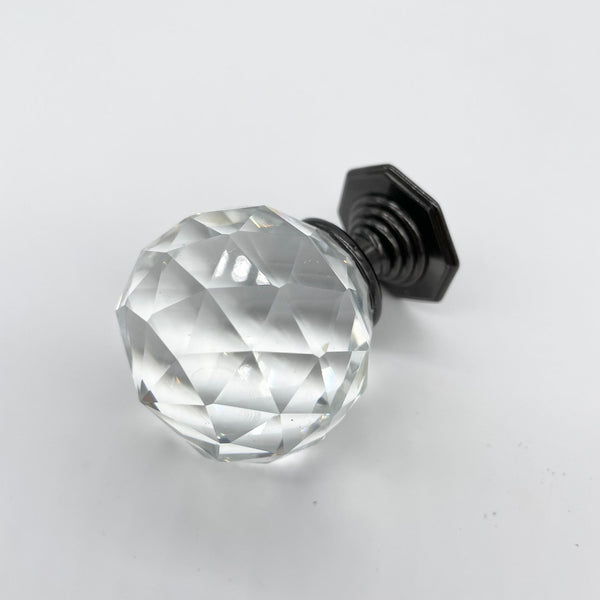HARDWARE: 40mm Faceted Crystal Ball Effect Knob with OCTAGON Gunmetal Colour Base: CLEAR