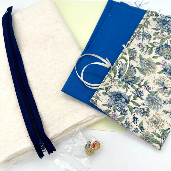 Natasha's MULTI PURPOSE KIT: Sevenberry | Cotton Printed Shirting 'Floral' Blue Cream 83056D1-1 with Cadet Blue
