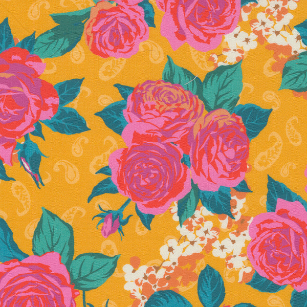 Crystal Manning for Moda | Paisley Rose : 11880 21 'Large Floral' Golden: by the 1/2m