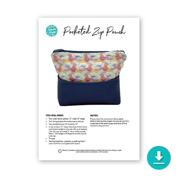INSTRUCTIONS: Natasha's 'Pocketed Zip' Pouch: DIGITAL DOWNLOAD