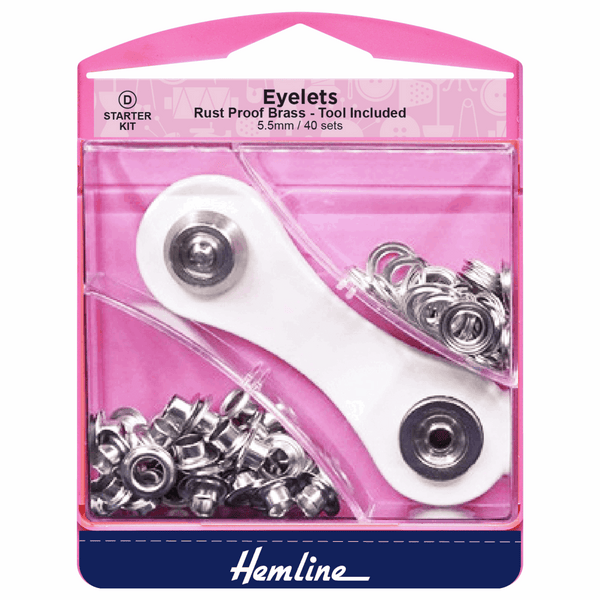 HEMLINE: Eyelets Starter Kit: 5.5mm: Nickel/Silver: (D): 40 Pieces