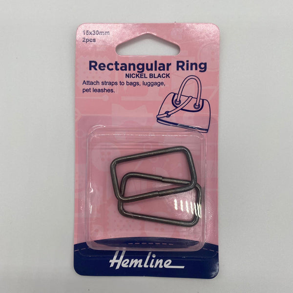 HEMLINE: Rectangular Ring: Nickel Black: For 30mm/1.2" Strap Width