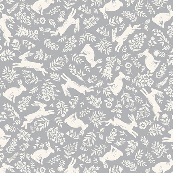Makower | Foxwood 'Bounding Bunnies' Foxwood Silver Grey 018/S: by the 1/2m