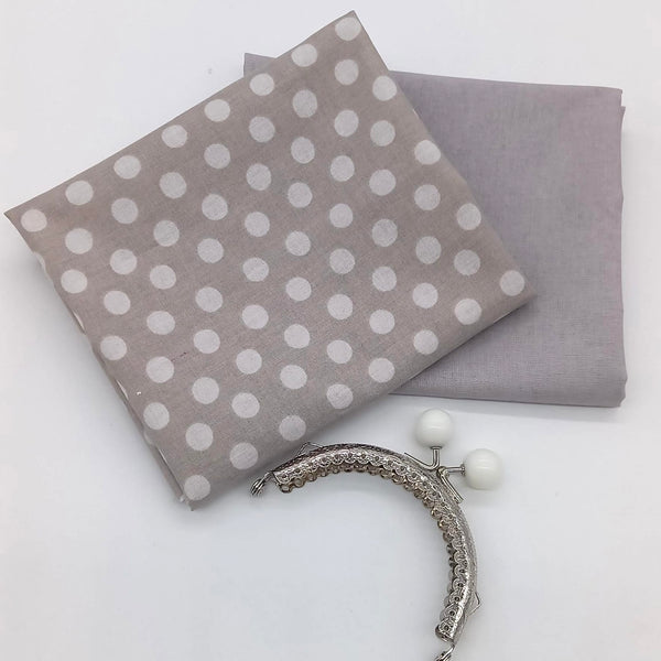 FABRIC KIT + HARDWARE: 8.5cm Kiss Clasp Purse: FQ Kaffe Fassett Collective | Classics 'Spot' Silver + FQ Light Grey