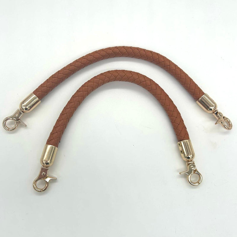 HARDWARE: *30cm* Detachable PU Leather Bag Straps with Clasp Attachment: ONE PAIR in WOVEN/BRAIDED MID BROWN