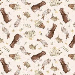 BOLT END SALE: Dawn Rosengren for Henry Glass & Co | You Are My Sunshine 'Bunny Toss' Cream 1461-43: Approx 1.2m