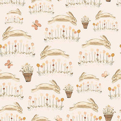 BOLT END SALE: Dawn Rosengren for Henry Glass & Co | You Are My Sunshine 'Hopping Bunnies' Cream 1464-40: Approx 2m