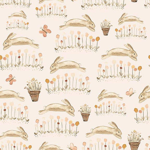 BOLT END SALE: Dawn Rosengren for Henry Glass & Co | You Are My Sunshine 'Hopping Bunnies' Cream 1464-40: Approx 2m