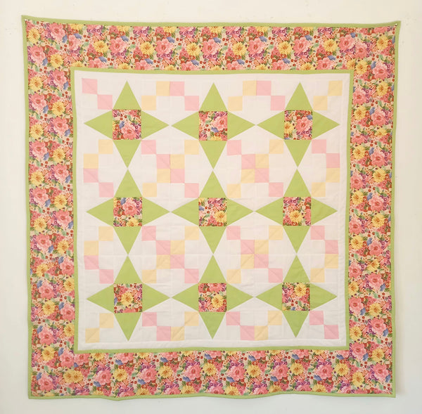 SAMPLE SALE: Item 54: Spring Swirl Quilt: Brenda Walton Laurelwood backed with Morris & Co Bachelor's Button