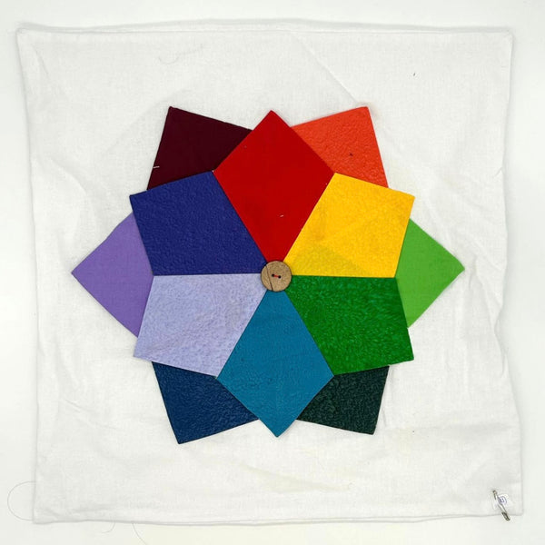 SAMPLE SALE: Item 22: Rainbow Star Cushion COVER ONLY: Salt Batiks with wooden button