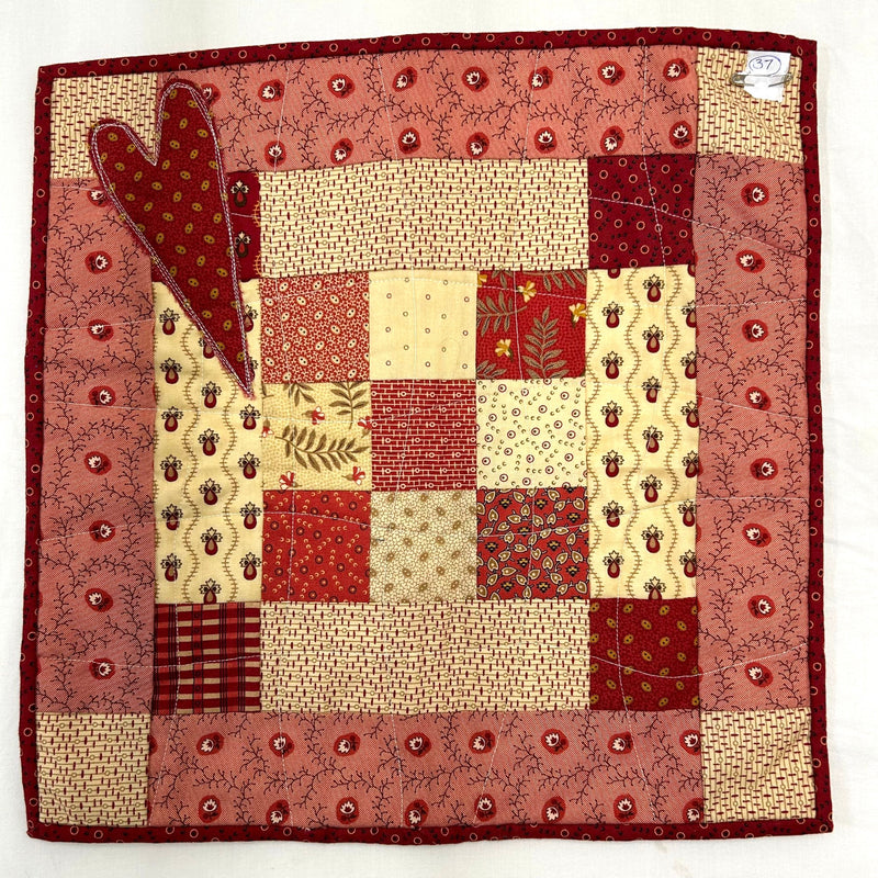 SAMPLE SALE: Item 37: Patchworked and Quilted Tablecentre / Pad / Mat / Pot Mit with Heart Appliqué: Moda French General