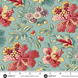 Max & Louise for Andover Fabrics | Fernshaw 'Phillip' Teal 2/1023 T: by the 1/2m