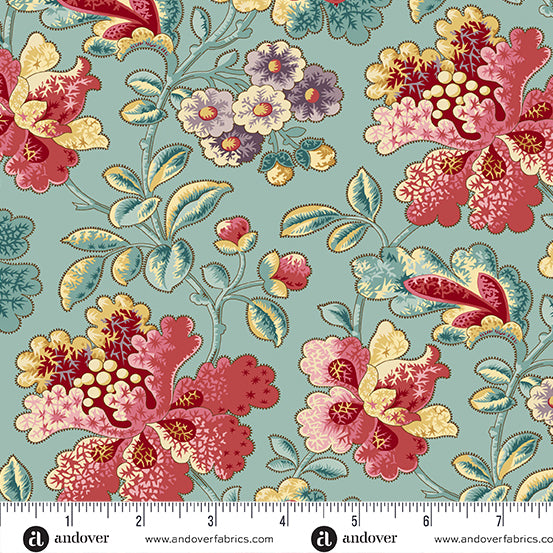 Max & Louise for Andover Fabrics | Fernshaw 'Phillip' Teal 2/1023 T: by the 1/2m
