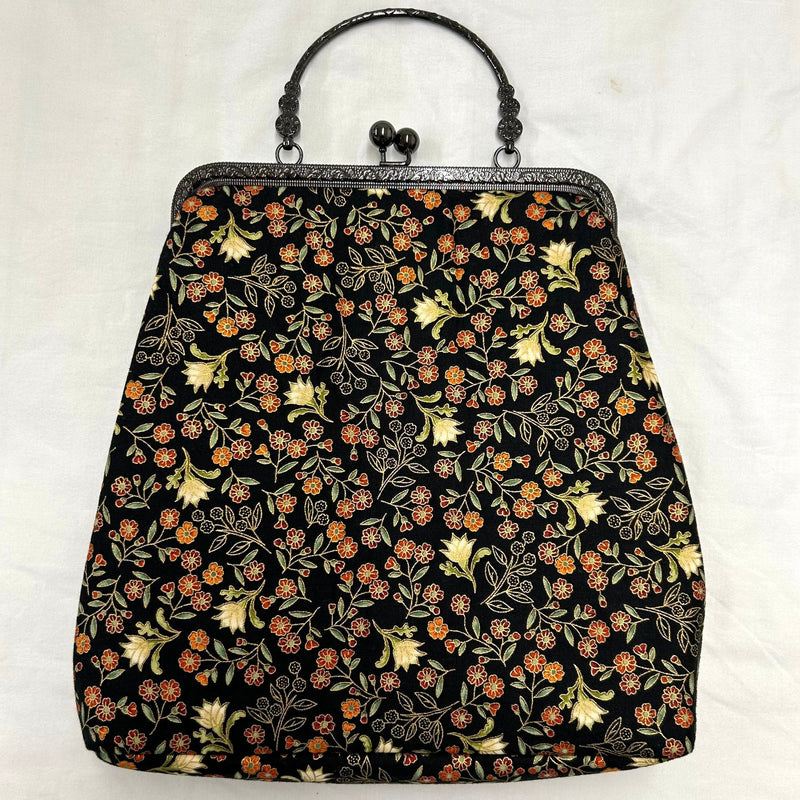 SAMPLE SALE: Item 49: Leesa Chandler Square Handbag Frame with Flower Handle Bag: Small Floral Black/Orange