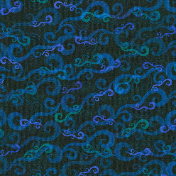 Robert Kaufman Fabrics | Oceanica by Christiane Marques 'Waves' AQSD-22410-9 NAVY: by the 1/2m