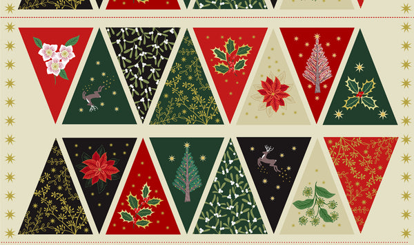 Lewis & Irene | Yuletide: C98 'Bunting Panel' with Gold Metallic: Approx 24" Pre-Cut Panel