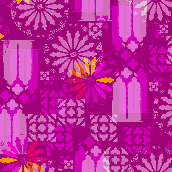 BOLT END SALE: Alison Glass for Andover Fabrics | Chrysanthemum 873P 'Sunlight' Plum: Approx 1.4m