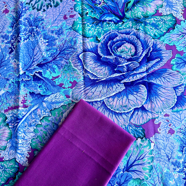Half Metre Heaven: Kaffe Fassett Collective | August 2023 'Curly Kale' Blue PWPJ120 with Magenta