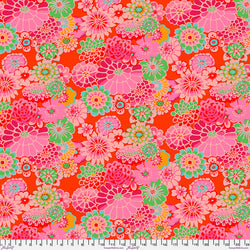 BOLT END SALE: Kaffe Fassett Collective | August 2023  'Asian Circles' Tomato GP89: Approx 2.8m