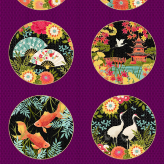 Makower | Hikari 'Panel' 2523/1 Purple: Approx 24" x 44" (60cm x 112cm)
