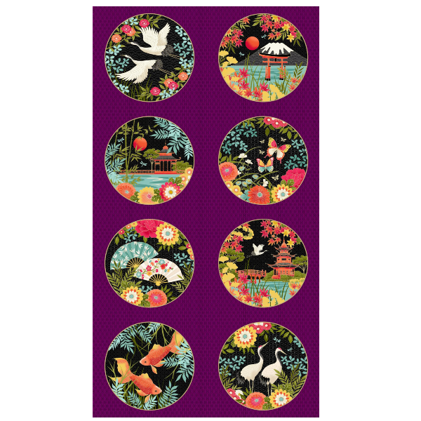 Makower | Hikari 'Panel' 2523/1 Purple: Approx 24" x 44" (60cm x 112cm)