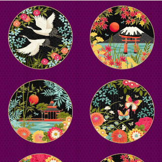 Makower | Hikari 'Panel' 2523/1 Purple: Approx 24" x 44" (60cm x 112cm)