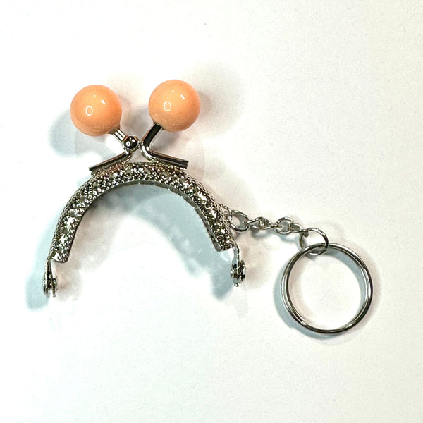 HARDWARE: 5cm Bobble Top Kiss Clasp Purse Frame with Keyring: Peach