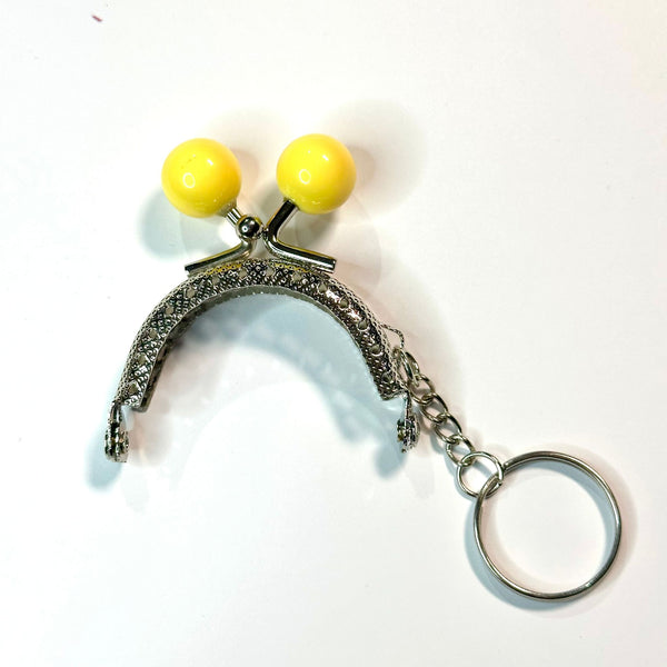 HARDWARE: 5cm Bobble Top Kiss Clasp Purse Frame with Keyring: Yellow