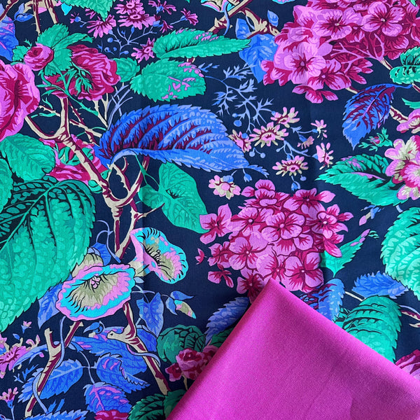 Half Metre Heaven: Kaffe Fassett Collective 'Rose and Hydrangea' PWPJ097 Navy with Raspberry
