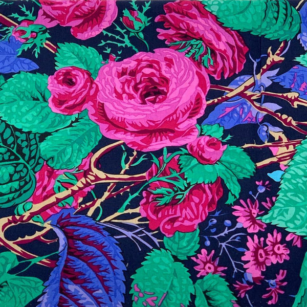 Half Metre Heaven: Kaffe Fassett Collective 'Rose and Hydrangea' PWPJ097 Navy with Raspberry