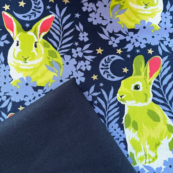 Half Metre Heaven: Tula Pink | Besties 'Hop To It' Bluebell PWTP215.BLUEBELL with Midnight CTO