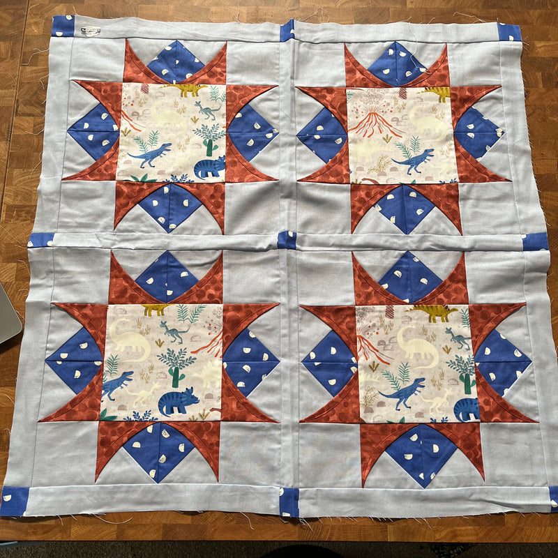 SAMPLE SALE: 26AM: Mermaid Purse Quilt TOP ONLY (Lewis & Irene Dino Glow Option) Approx 27" x 27"
