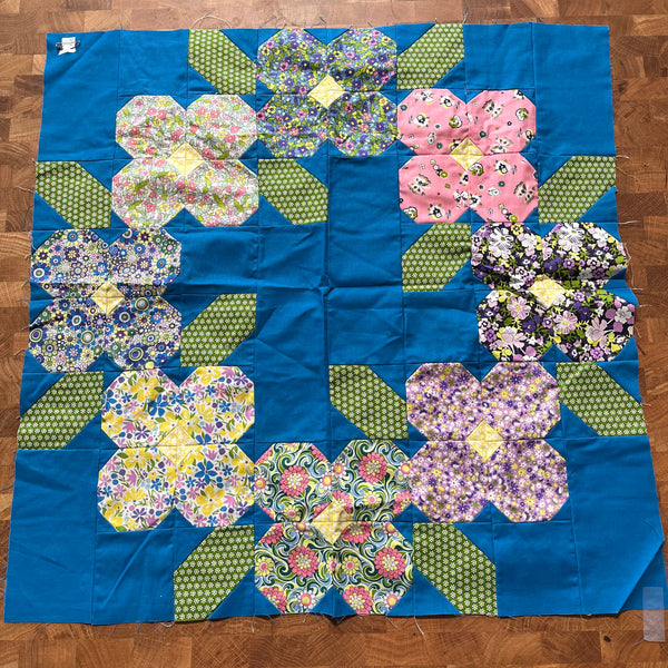 SAMPLE SALE: 26AF: Liberty 'Bloomsbury' Flower Wreath Quilt TOP ONLY - Approx 24" x 25"