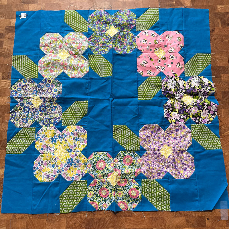 SAMPLE SALE: 26AF: Liberty 'Bloomsbury' Flower Wreath Quilt TOP ONLY - Approx 24" x 25"