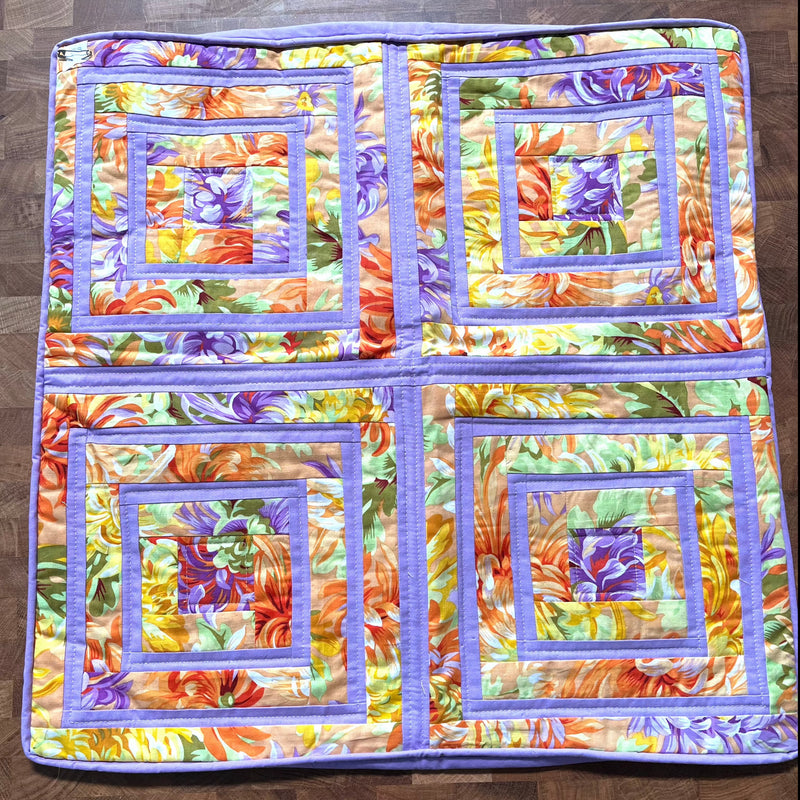 SAMPLE SALE: 26AH: Framed Squares Quilted Cushion Cover (KFC Shaggy with lavender) - Approx 21" Square