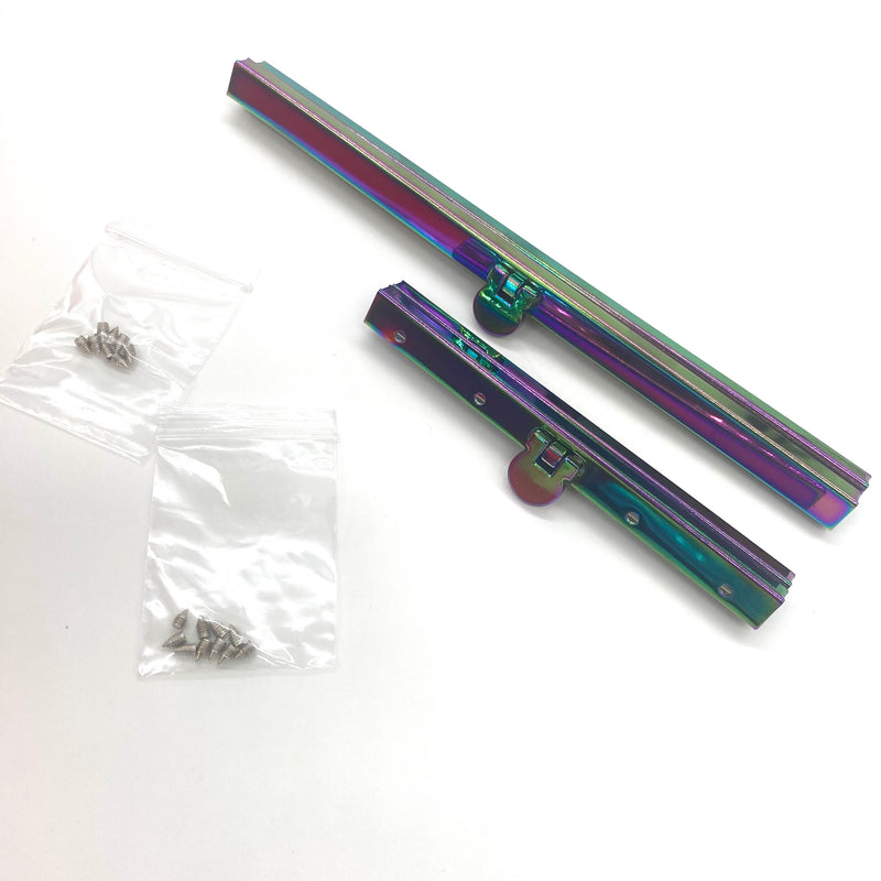 HARDWARE DUO: 19cm + 11.5cm Straight Metal Purse Clasps: Rainbow