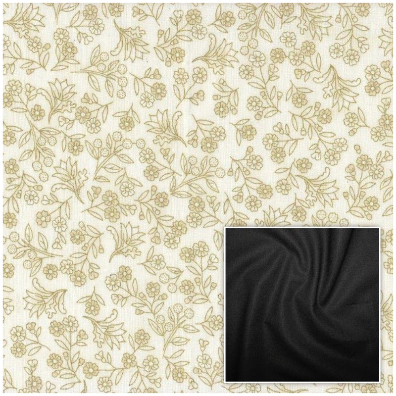 FABRIC KIT: Leesa Chandler JAPANESE BALTIMORE Quilt Assembly: 1.75m Small Floral 0003 11 + FQ Plain Black