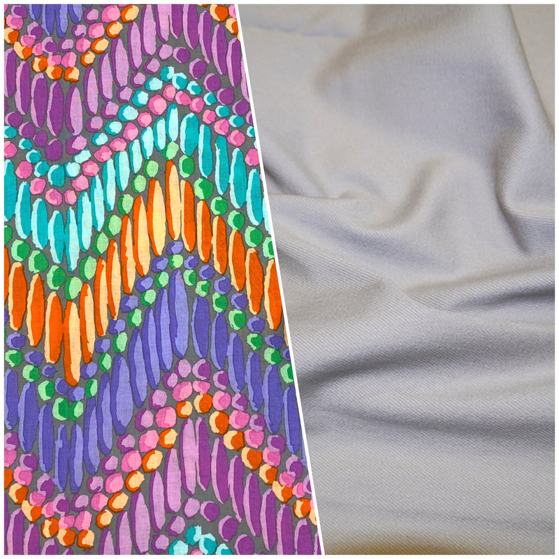 FAT QUARTER DUO: Kaffe Fassett Collective 'Beaded Curtain' Grey with Yarn Dyed Denim in Stone