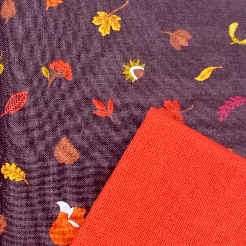 Half Metre Heaven: Lewis & Irene | A Winter Nap 'Scattered Foliage & Friends' on Dark Brown with Paprika