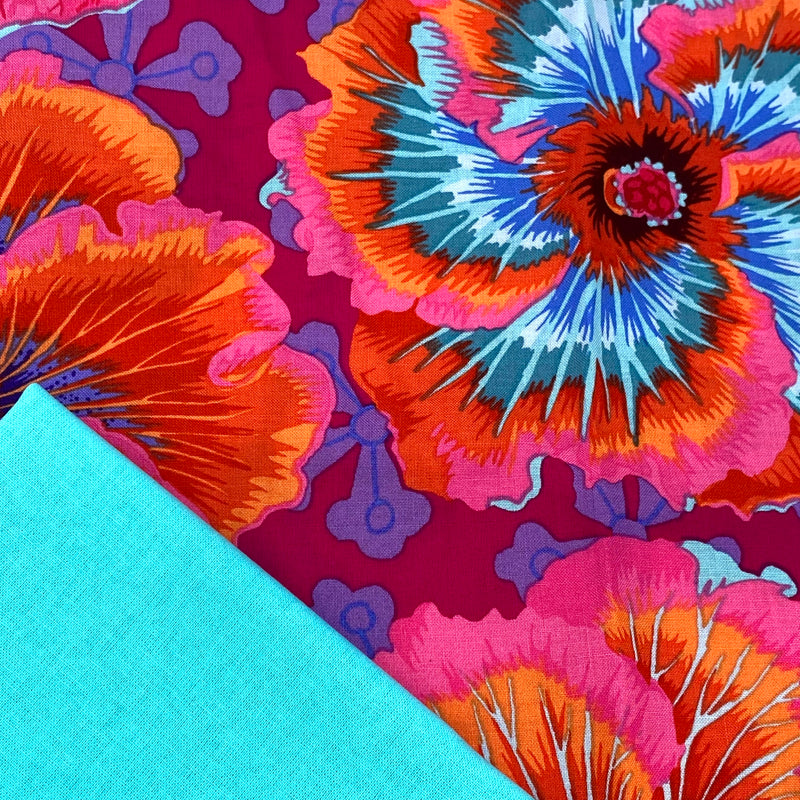 Half Metre Heaven: Kaffe Fassett Collective | August 2023 'Floating Hibiscus' Red PWPJ122 with Aqua