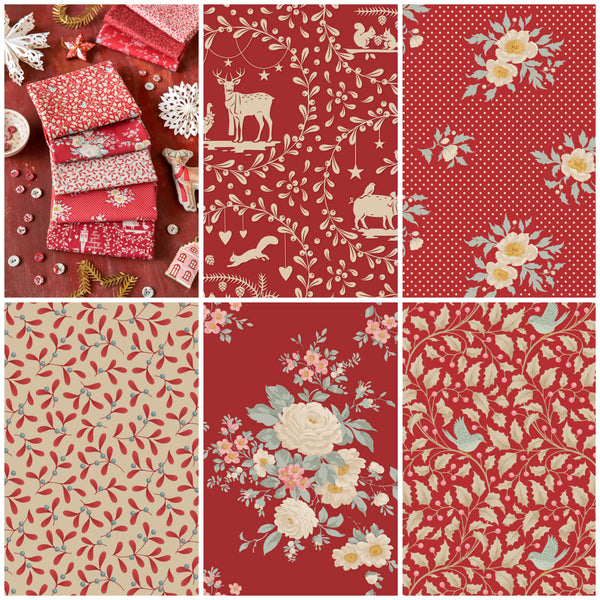 PREORDER: Tilda | Merry Little Christmas: FIVE Fabrics CUT TO ORDER in ¼m increments: RED